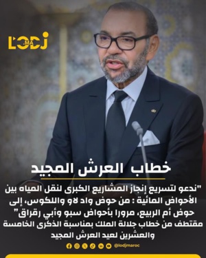 إشكالية الماء : مقتطفات من خطاب جلالة الملك بمناسبة الذكرى الخامسة والعشرين لعيد العرش المجيد