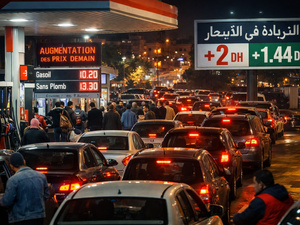 طوابير طويلة أمام محطات الوقود قبل تطبيق زيادة درهمان للغازوال و1.44 درهم للبنزين طوابير طويلة أمام محطات الوقود قبل تطبيق زيادة درهمان للغازوال و1.44 درهم للبنزين