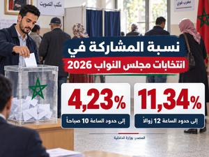 المغاربة يتوجهون إلى مكاتب التصويت.. والمشاركة تصل إلى 11,34% إلى حدود 12 زوالا المغاربة يتوجهون إلى مكاتب التصويت.. والمشاركة تصل إلى 11,34% إلى حدود 12 زوالا