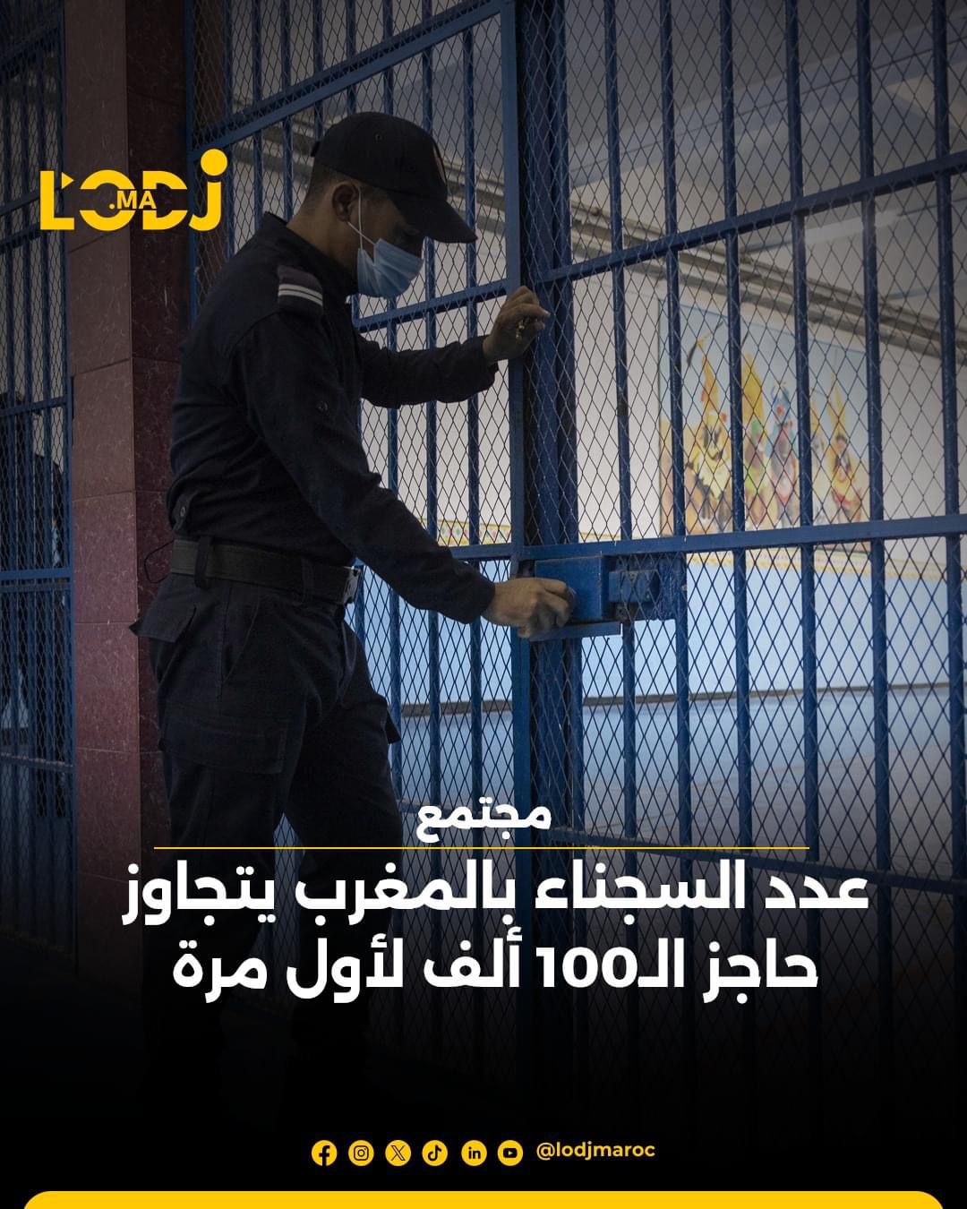 عدد السجناء بالمغرب يتجاوز حاجز ال100 ألف لأول مرة  عدد السجناء بالمغرب يتجاوز حاجز ال100 ألف لأول مرة