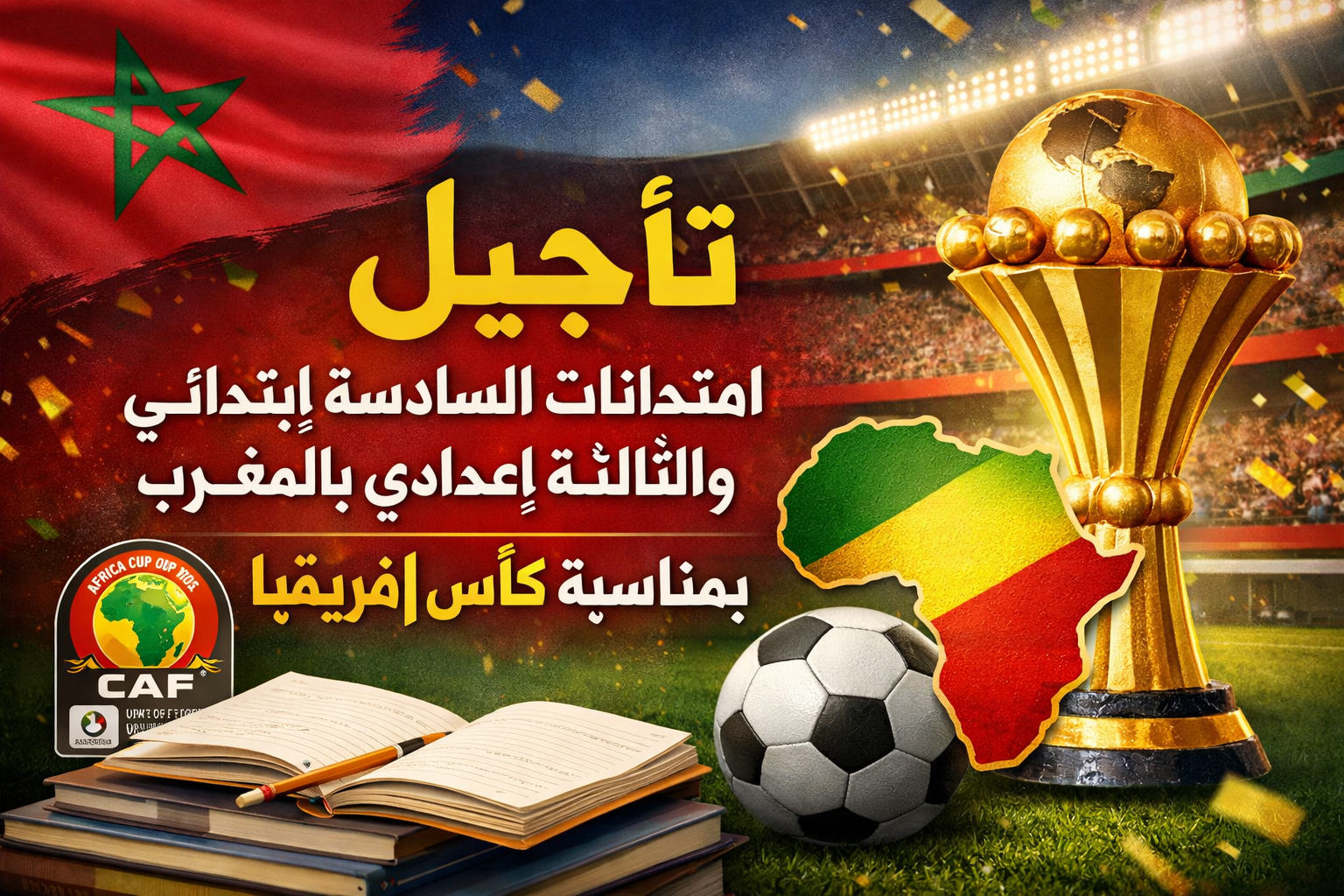 تأجيل امتحانات السادسة ابتدائي والثالثة إعدادي بالمغرب بمناسبة كأس إفريقيا