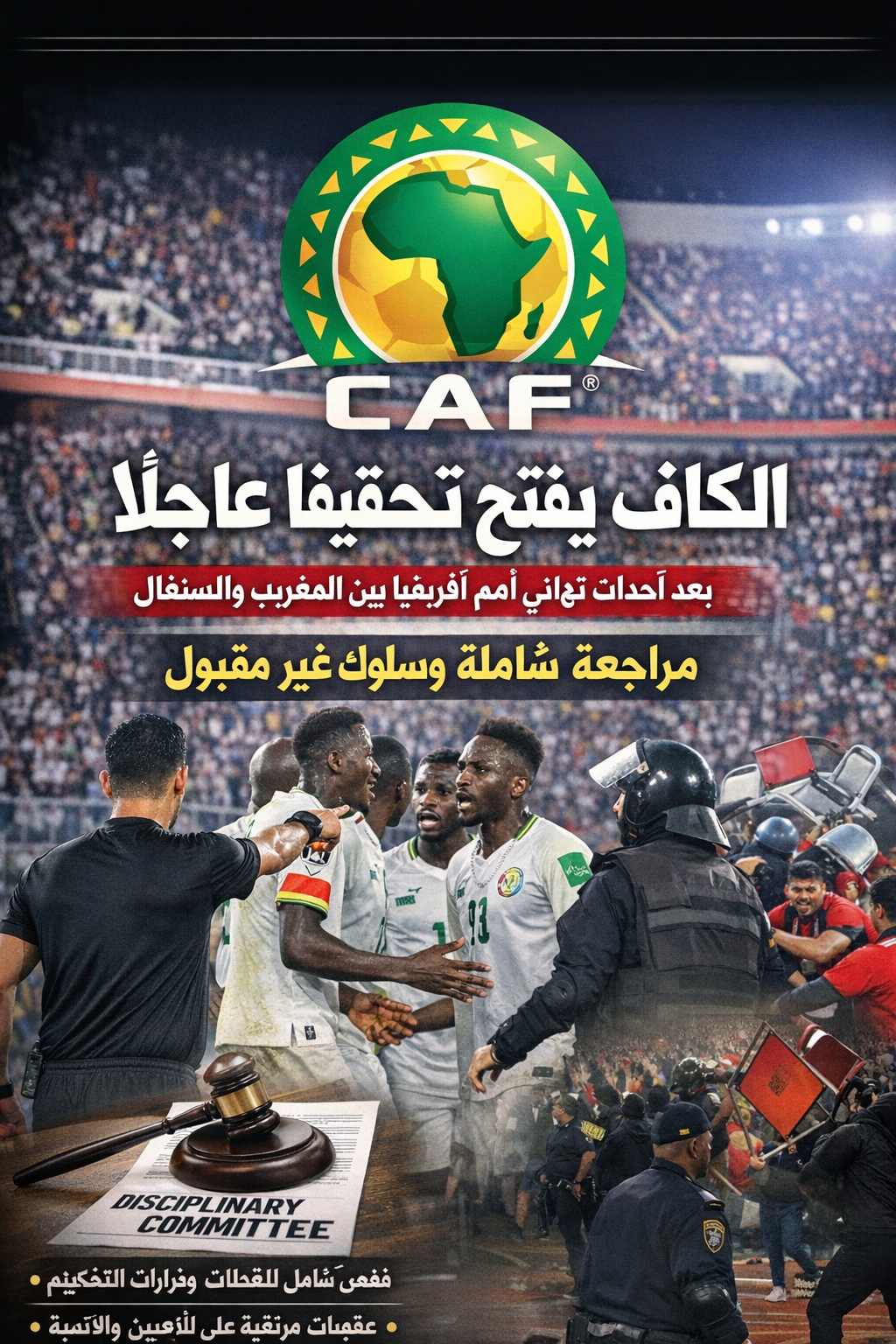 الاتحاد الإفريقي لكرة القدم يفتح تحقيقًا عاجلًا بعد فوضى نهائي كأس أمم إفريقيا