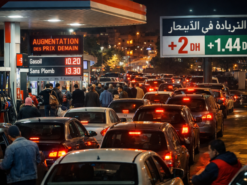 طوابير طويلة أمام محطات الوقود قبل تطبيق زيادة درهمان للغازوال و1.44 درهم للبنزين