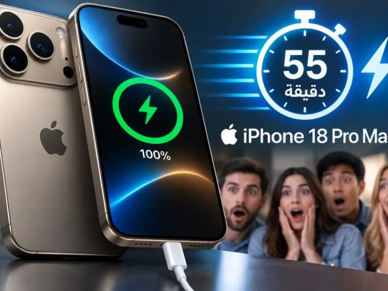 آيفون 18 برو ماكس يشحن بالكامل في 55 دقيقة فقط