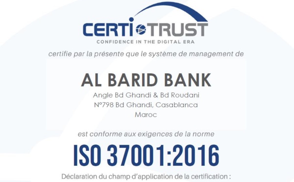البريد بنك يحصل على شهادة 37001 ISO لنظام إدارة مكافحة الرشوة (SMAC)