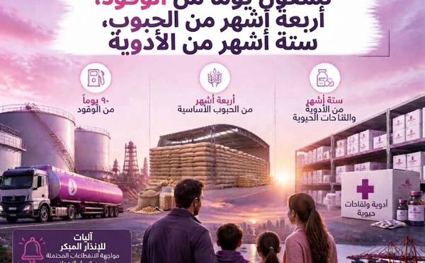90 يومًا من الوقود، أربعة أشهر من الحبوب، وستة أشهر من الأدوية